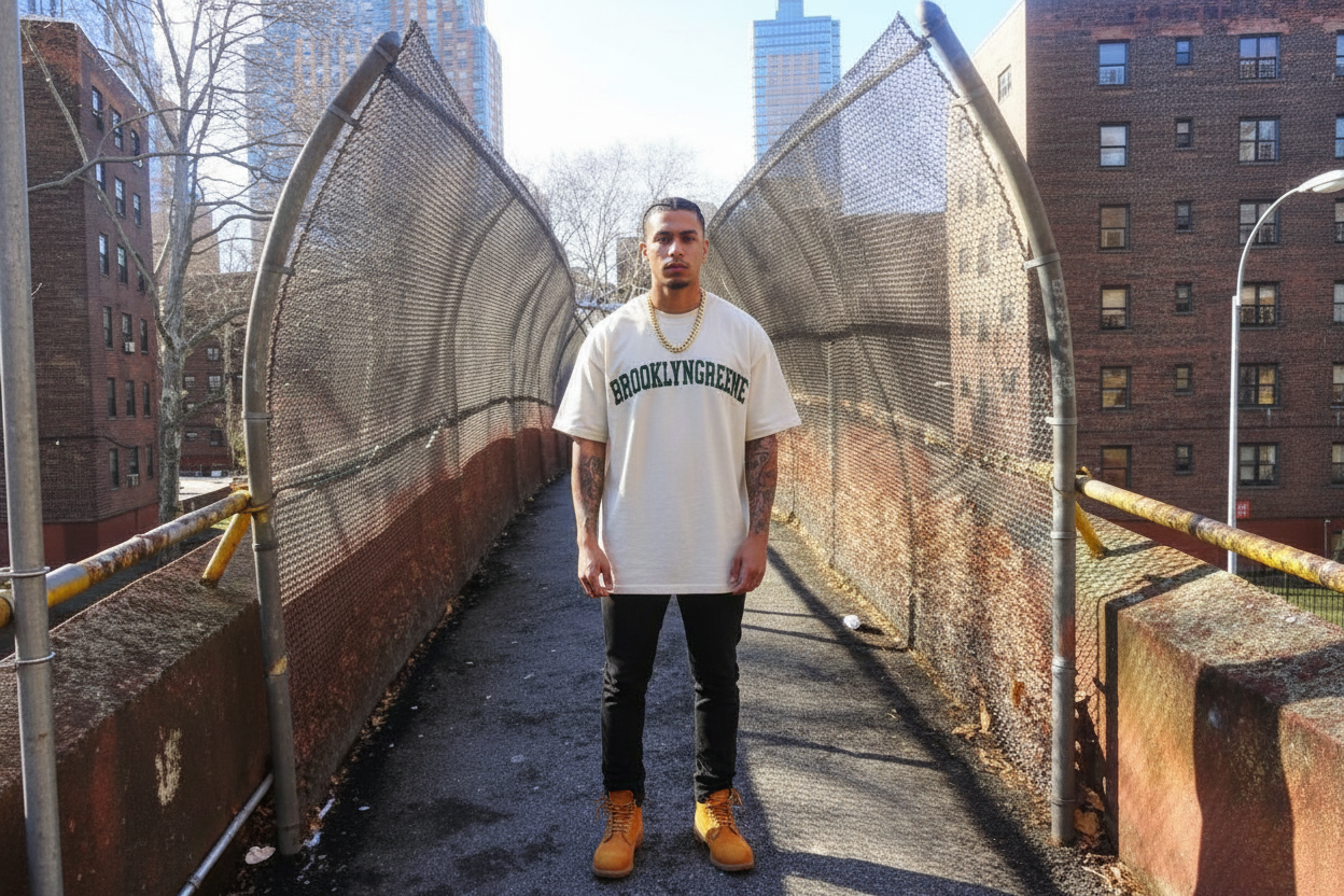 BrooklynGreene Basic Tee — Tunnel Campaign Shot