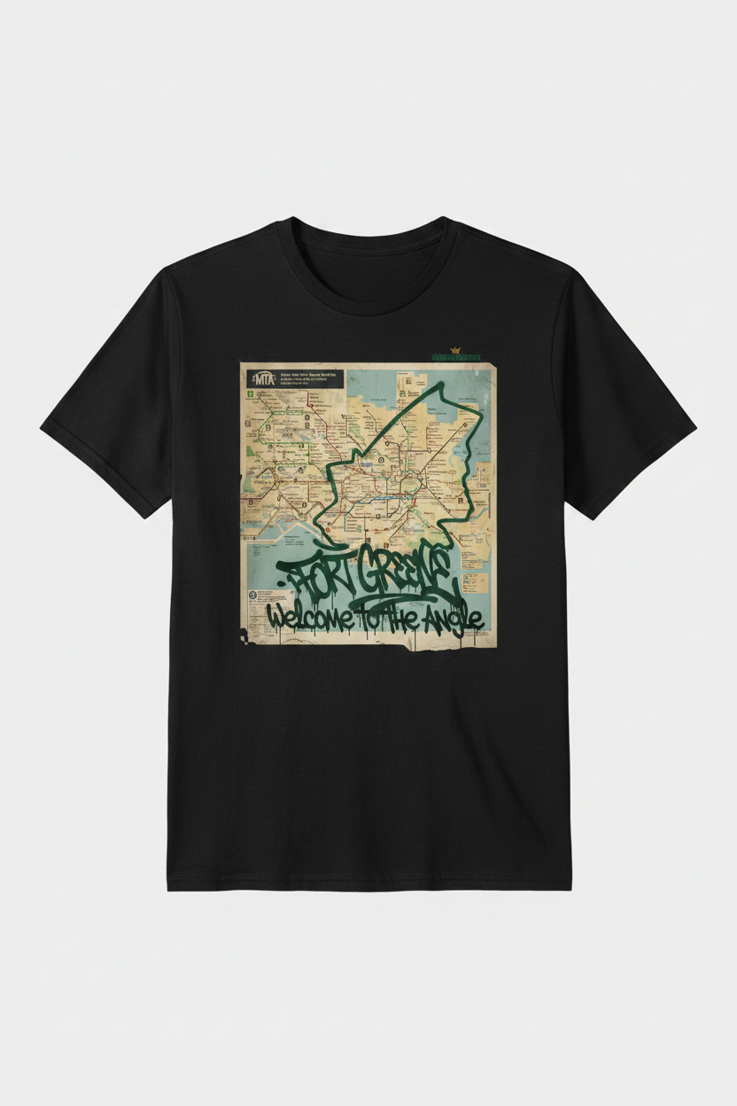 Fort Greene Welcome to the Angle black graphic tee flat lay