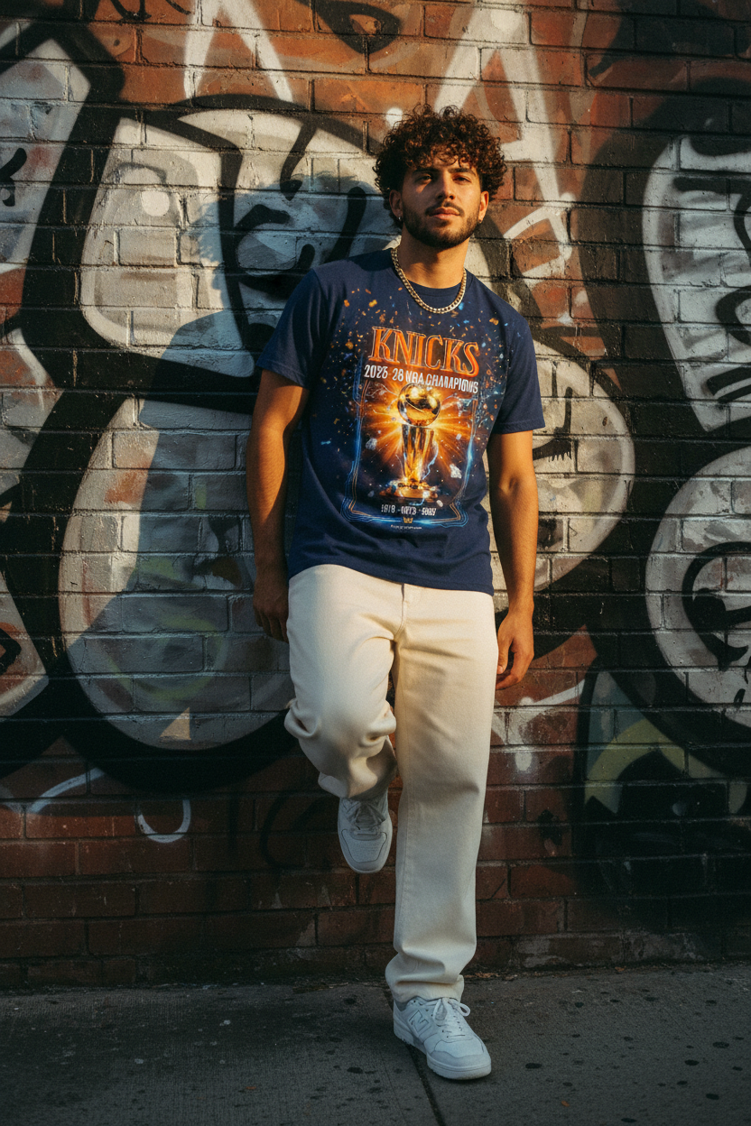 Let's Go Knicks Tee – Latino Curly Model